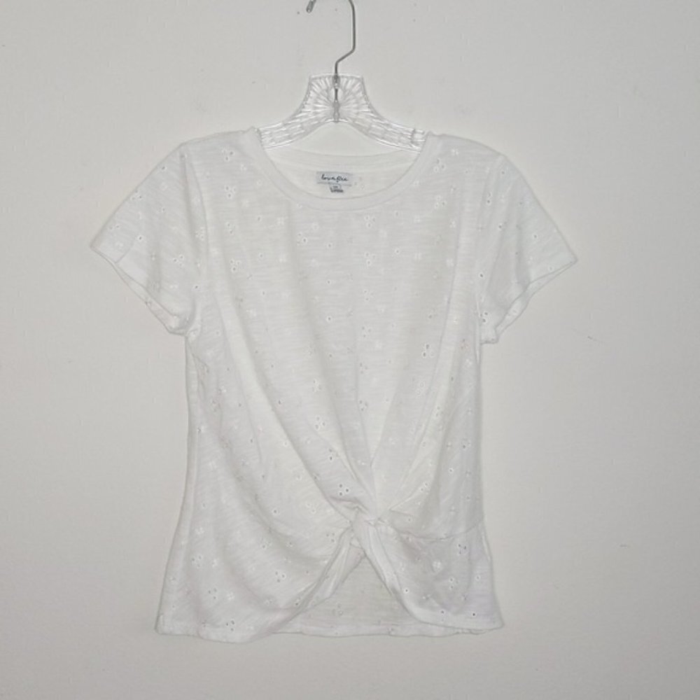 Love Fire Short Sleeve Eyelets Front Twist Blouse Shirt